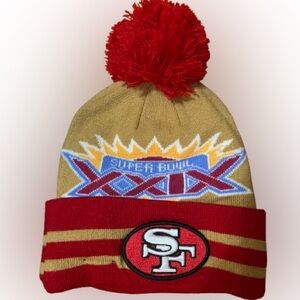NFL New Era San Francisco 49ers Super Bowl XXIX Pom Beanie - Red & Gold